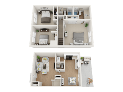 Floor plan for 3 beds, 2.5 baths, 1450 sqft